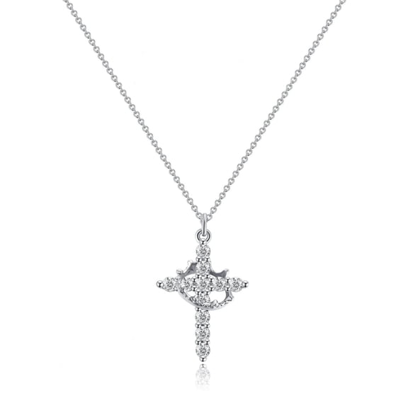 MDrift 925 Sterling Silver Crown Cross Necklace for Women Teens, Dainty Cubic Zirconia Pendant Simple Faith Cross Jewelry Necklace
