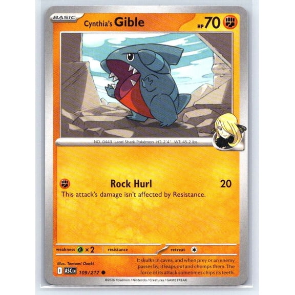 Near Mint Pokemon TCG ME Ascended Heroes Cynthia's Gible Common 109/217 English Trading Card