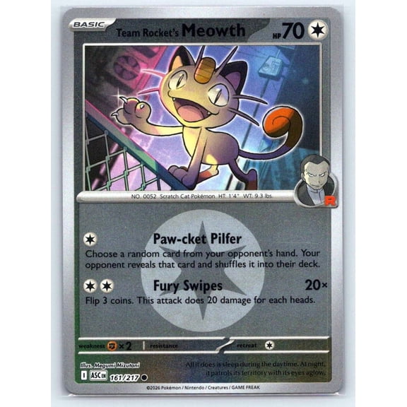 ME: Ascended Heroes Team Rocket's Meowth (Energy Symbol Pattern) Common Reverse Holo #161/217