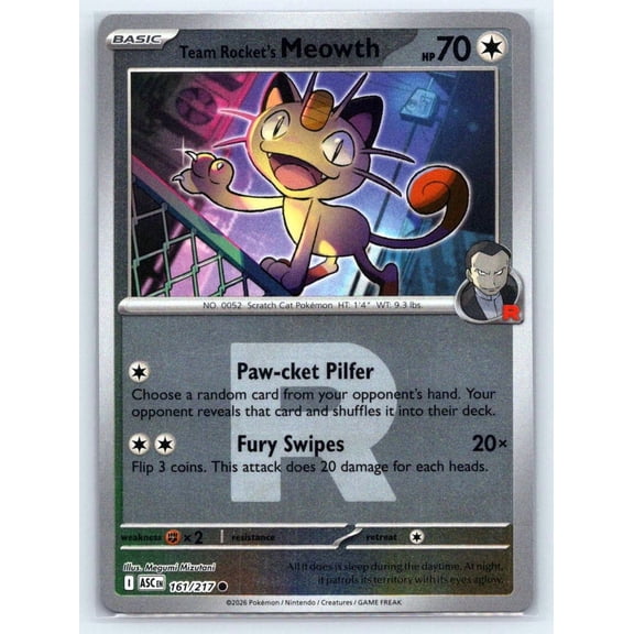ME: Ascended Heroes Team Rocket's Meowth (Team Rocket) Common Reverse Holo #161/217