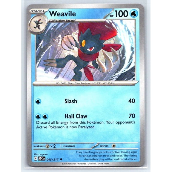 Near Mint Pokmon TCG ME: Ascended Heroes Weavile Uncommon 045/217 English Trading Card