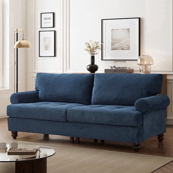 81" Storage Couch, Modern Upholstered Sofa with Hidden Storage, Blue.