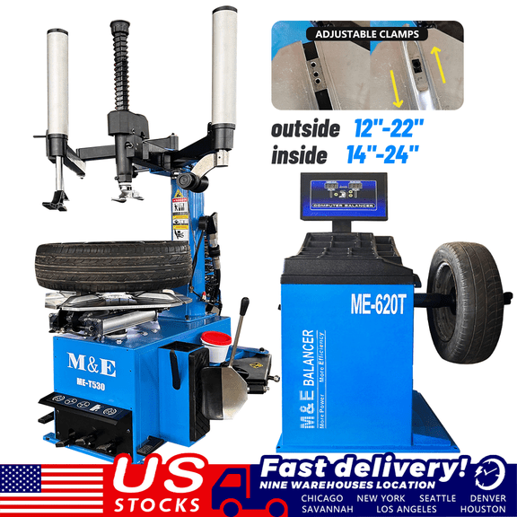 ME-T530Z/B620 Tire Changer 12"-24 Inch Rim Range 2.0HP Motor and Wheel Balancer Combo Machine Garage Shop Equipment for Tire Repair and Wheel Balancing (Blue)