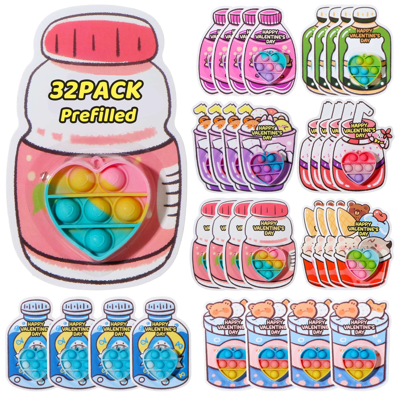 24 Pack Valentines Day Gifts Cards With Squeeze Balls Fidget Toys Bulk...