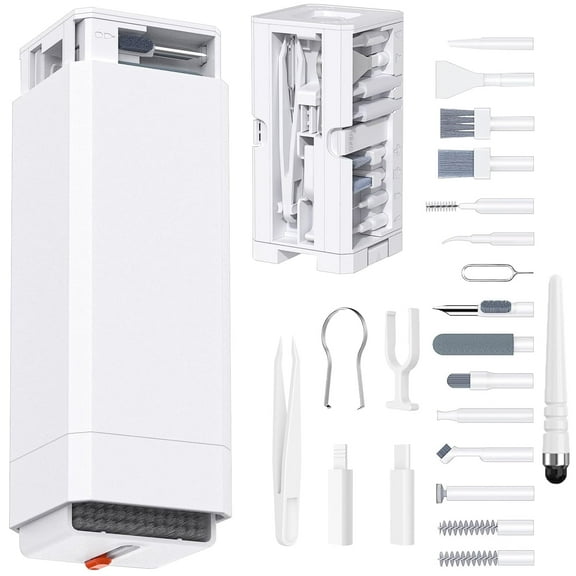 MEAMAZ Multi-function 32-in-1 Computer Keyboard Cleaning Kit Cell Phone Screen Cleaning Tool Bluetooth Charging Port Camera Data Cable Dusting Brush with Touch Capacitive Pen