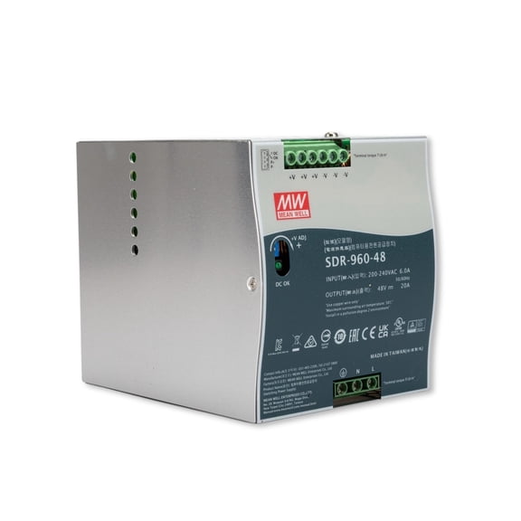 MEAN WELL SDR-960-48 Single Output Industrial DIN Rail Power Supply with PFC Function, 48 Volt, 20 Amp, 960 Watt