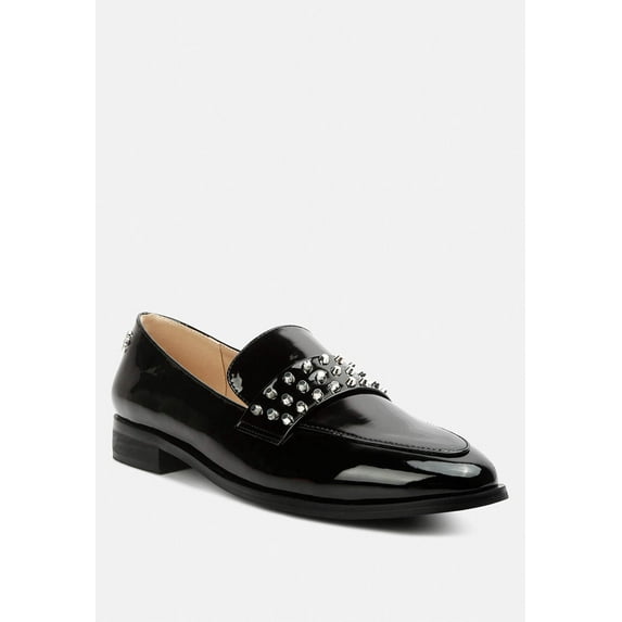 MEANBABE Semicasual Stud Detail Patent Loafers in Black