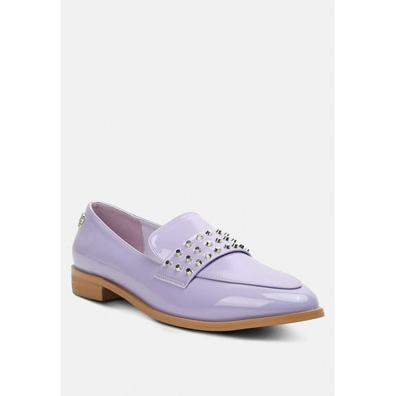 MEANBABE Semicasual Stud Detail Patent Loafers in Lilac