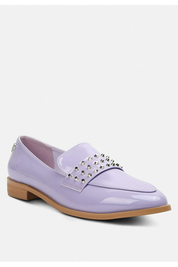 MEANBABE Semicasual Stud Detail Patent Loafers in Lilac