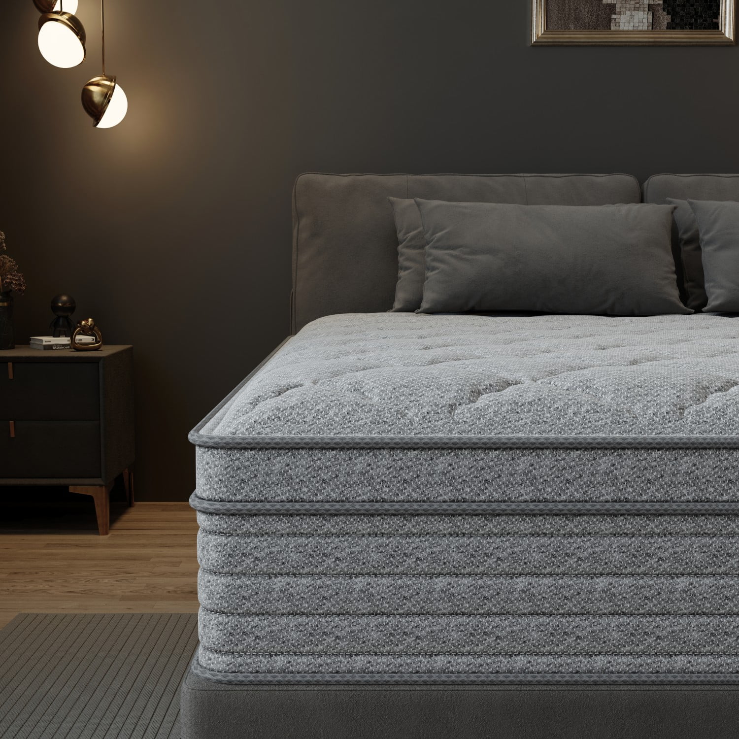 MEANDAROL Twin Mattress 14 inch,Gel Memory Foam + Innerspring,Gray Hybrid Mattress,in a Box,Medium Firmness