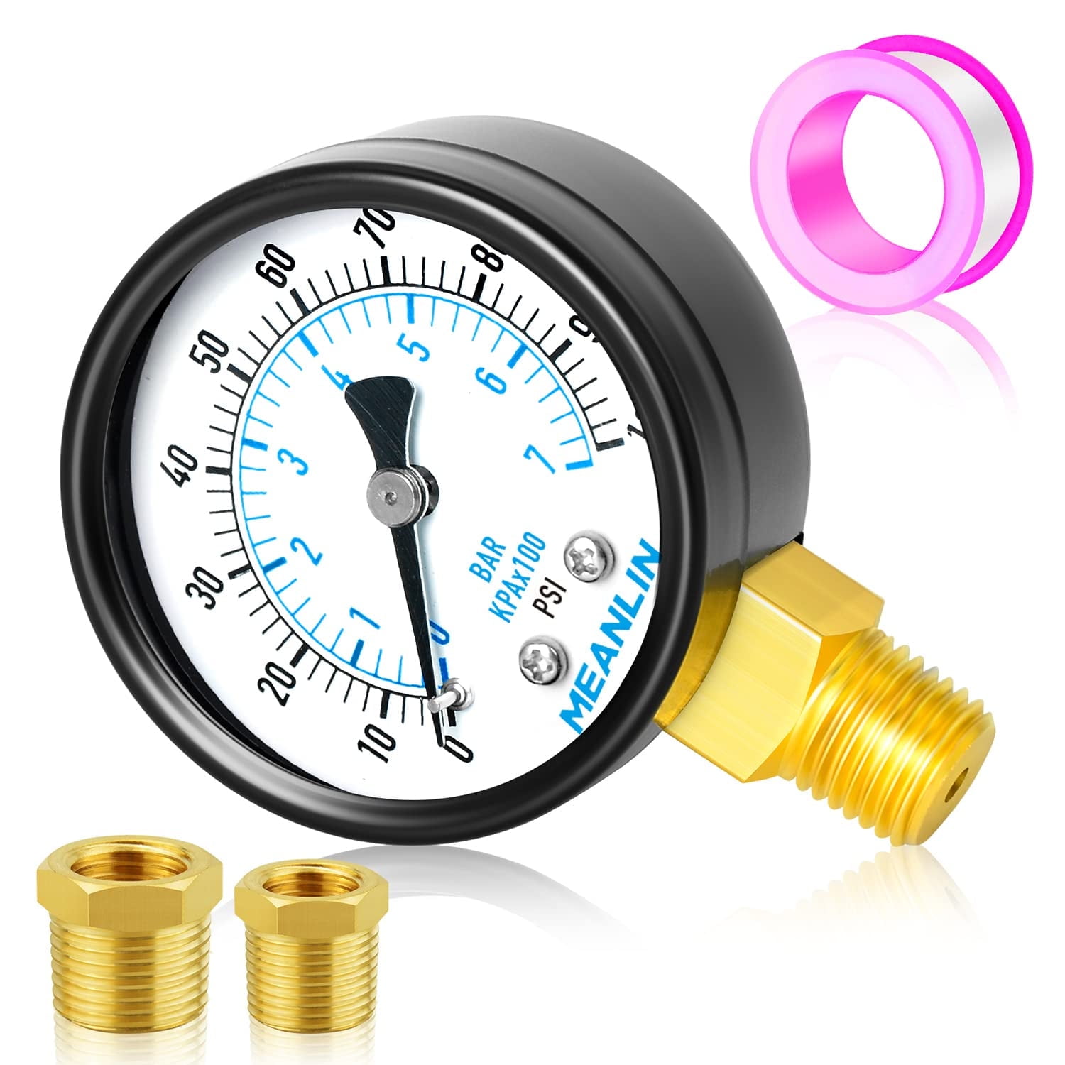 New Pressure Gauge 0-15 PSI, 1/4" NPT Lower Mount, For Air Compressor & Hydraulic