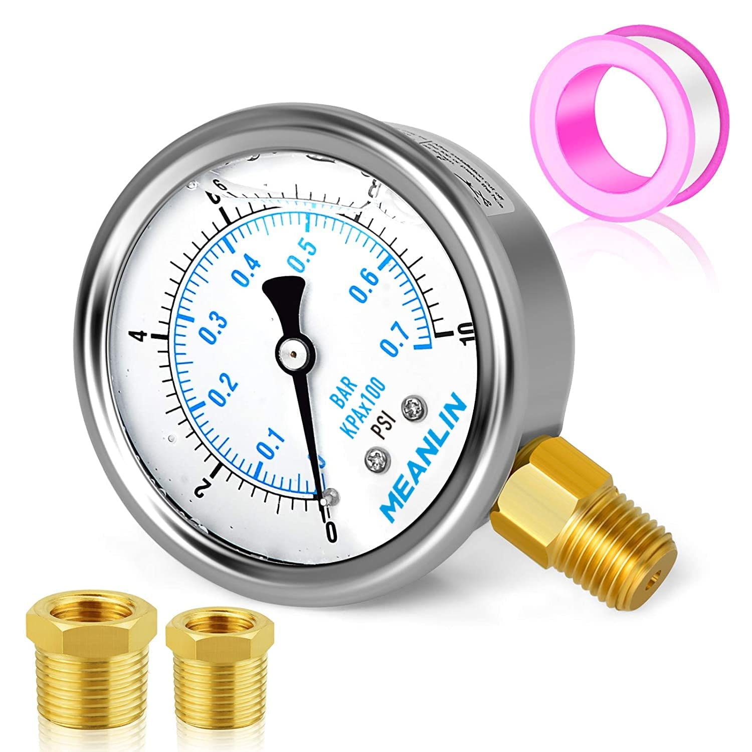 MEANLIN MEASURE Kit De Presión De Agua Hembra De 0 100 Psi, 34 Pulgadas Mas 5 Adaptadores Dial De Cara De 2 5 Pulgadas Kit De Manometro