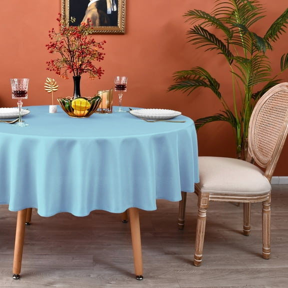 MEANMOY Baby Blue 210 GSM Water & Stain Resistant Round Tablecloth for Circle Table - Solid 60 Inch Table Cloth Cover in Wrinkle Free Durable Washable Polyester Fabric for Wedding, Party, Banquet