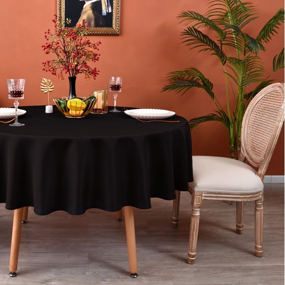 MEANMOY Black 210 GSM Water & Stain Resistant Round Tablecloth, Solid 48 inch Table Cloth in Wrinkle Free Durable Washable Polyester Fabric