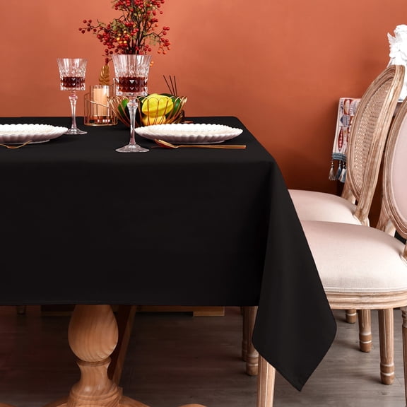 MEANMOY Black 210GSM Water & Stain Resistant Square Tablecloth, 54 x 54 inch Rectangle Table Cloth in Wrinkle Free Washable Wipe Clean Polyester