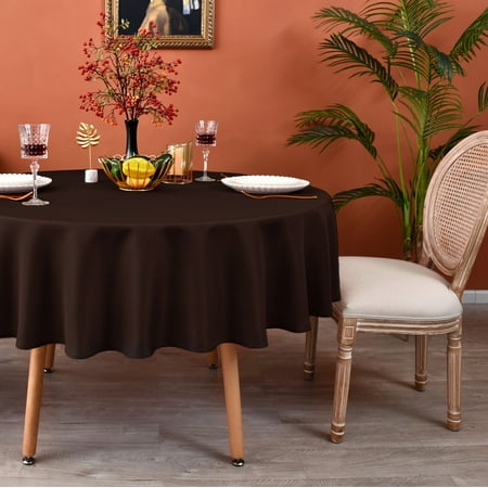 MEANMOY Brown 210 GSM Water & Stain Resistant Round Tablecloth, Solid 48 inch Table Cloth in Wrinkle Free Durable Washable Polyester Fabric