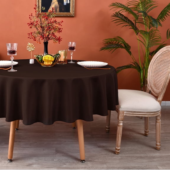 MEANMOY Brown 210 GSM Water & Stain Resistant Round Tablecloth, Solid 48 inch Table Cloth in Wrinkle Free Durable Washable Polyester Fabric