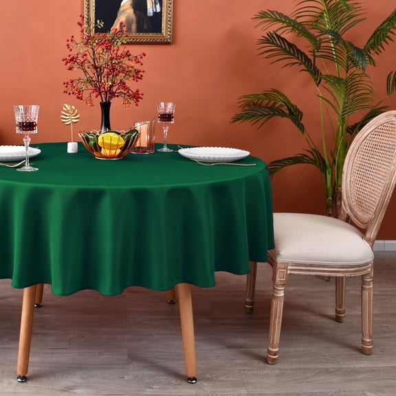 MEANMOY Green 210 GSM Water & Stain Resistant Round Tablecloth for Circle Table - Solid 48 Inch Table Cloth Cover in Wrinkle Free Durable Washable Polyester Fabric for Wedding, Party, Banquet