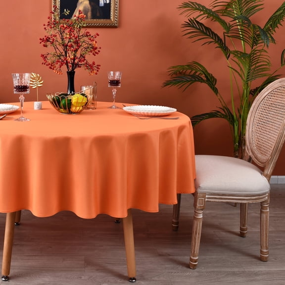 MEANMOY Orange 210 GSM Water & Stain Resistant Round Tablecloth for Circle Table - Solid 48 Inch Table Cloth Cover in Wrinkle Free Durable Washable Polyester Fabric for Wedding, Party, Banquet