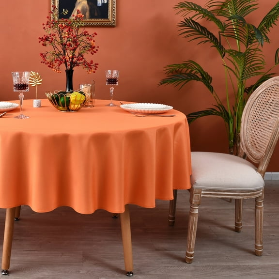 MEANMOY Orange 210 GSM Water & Stain Resistant Round Tablecloth for Circle Table - Solid 60 Inch Table Cloth Cover in Wrinkle Free Durable Washable Polyester Fabric for Wedding, Party, Banquet