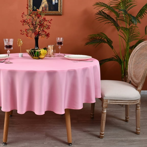 MEANMOY Pink 210 GSM Water & Stain Resistant Round Tablecloth for Circle Table - Solid 60 Inch Table Cloth Cover in Wrinkle Free Durable Washable Polyester Fabric for Wedding, Party, Banquet