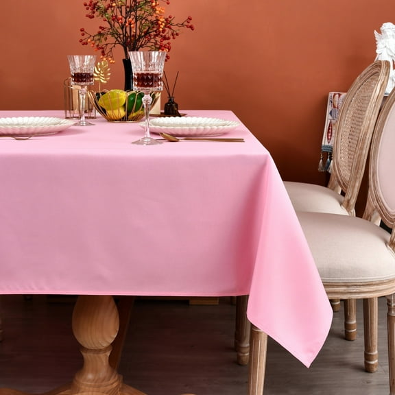 MEANMOY Pink 210 GSM Water & Stain Resistant Square Tablecloth - Solid 54 x 54 Inch Rectangle Table Cloth Cover in Wrinkle Free Washable Wipe Clean Polyester Fabric for Wedding, Party, Banquet