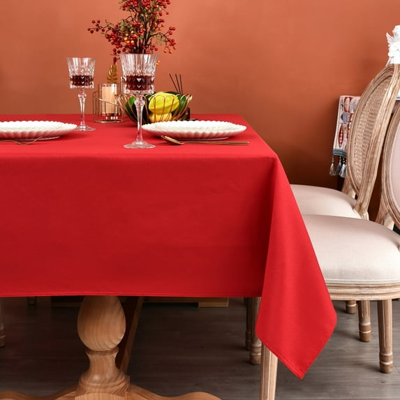 MEANMOY Red 210 GSM Water & Stain Resistant Rectangle Tablecloth for 4 Foot Table - Solid 60 x 84 Inch Rectangular Table Cloth Wrinkle Free Washable Polyester Fabric for Wedding, Party, Banquet