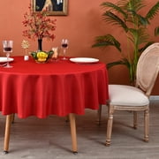 MEANMOY Red 210 GSM Water & Stain Resistant Round Tablecloth for Circle Table - Solid 48 Inch Table Cloth Cover in Wrinkle Free Durable Washable Polyester Fabric for Wedding, Party, Banquet