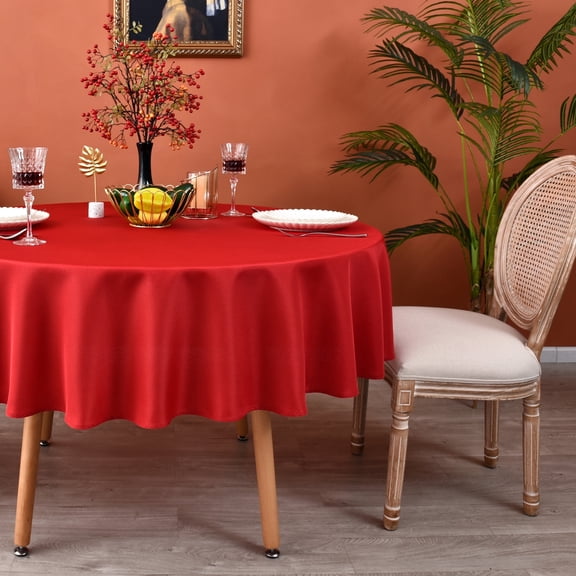 MEANMOY Red 210 GSM Water & Stain Resistant Round Tablecloth for Circle Table - Solid 48 Inch Table Cloth Cover in Wrinkle Free Durable Washable Polyester Fabric for Wedding, Party, Banquet