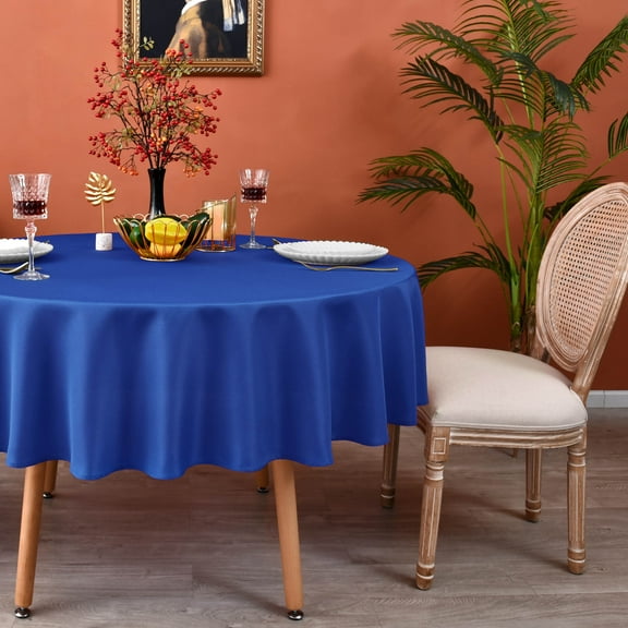 MEANMOY Royal Blue 210 GSM Water & Stain Resistant Round Tablecloth, Solid 60 inch Table Cloth in Wrinkle Free Durable Washable Polyester Fabric