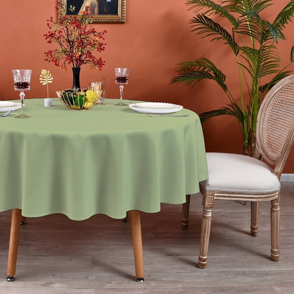 MEANMOY Sage Green 210 GSM Water & Stain Resistant Round Tablecloth, Solid 48 inch Table Cloth in Wrinkle Free Durable Washable Polyester Fabric