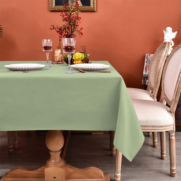 MEANMOY Sage Green 210GSM Water & Stain Resistant Rectangle Tablecloth, 52 x 70 inch Rectangular Table Cloth Wrinkle Free Washable