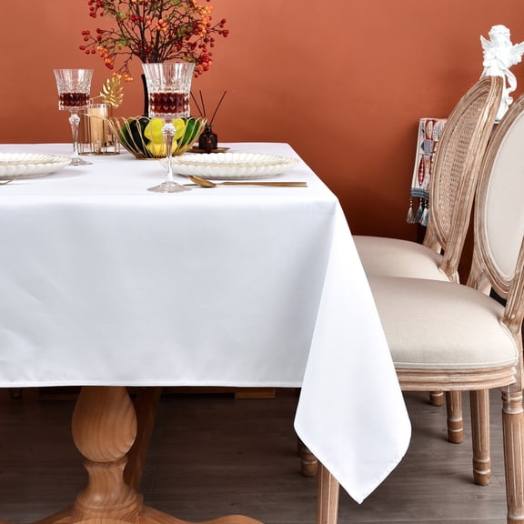 MEANMOY White 210 GSM Water & Stain Resistant Square Tablecloth - Solid 54 x 54 Inch Rectangle Table Cloth Cover in Wrinkle Free Washable Wipe Clean Polyester Fabric for Wedding, Party, Banquet