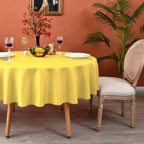 MEANMOY Yellow 210 GSM Water & Stain Resistant Round Tablecloth for Circle Table - Solid 48 Inch Table Cloth Cover in Wrinkle Free Durable Washable Polyester Fabric for Wedding, Party, Banquet