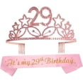 thumbnail image 1 of MEANT2TOBE 29th Birthday Sash and Tiara for Women - Fabulous Set: Glitter Sash + Stars Rhinestone Pink Premium Metal Tiara for Women, 29th Birthday Gifts for 29th Birthday Party, 1 of 8