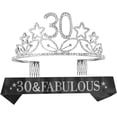 thumbnail image 1 of MEANT2TOBE 30th Birthday Sash & Tiara - Glitter Sash + Rhinestone Tiara, 30th Party Gifts, 1 of 8