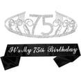 thumbnail image 1 of MEANT2TOBE 75th Birthday Sash and Tiara for Women - Fabulous Glitter Sash + Waves Rhinestone Silver Premium Metal Tiara for Her, 75th Birthday Gifts for 75 Celebration, 1 of 14