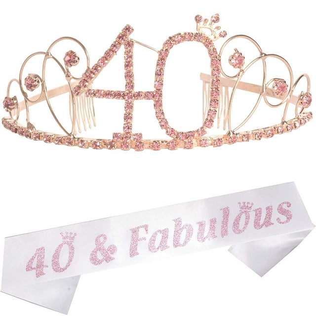 MEANT2TOBE Basic 40th Birthday Sash and Tiara Set Glitter Sash
