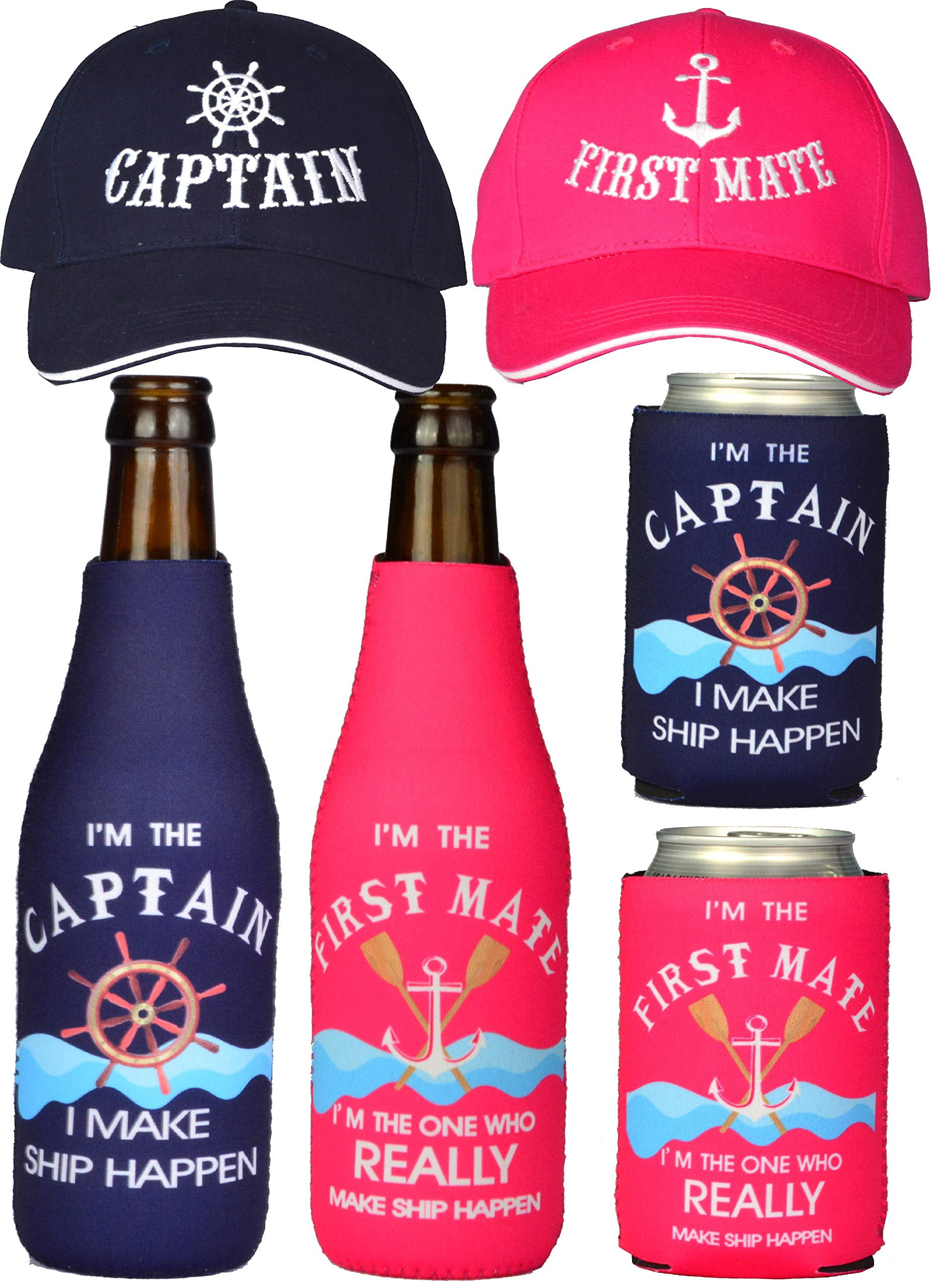 Mr And Mrs Hats - Captain & First Mate Embroidered Dad Hats For Couples, Boating, Anniversary Gifts (Set Of 2)
