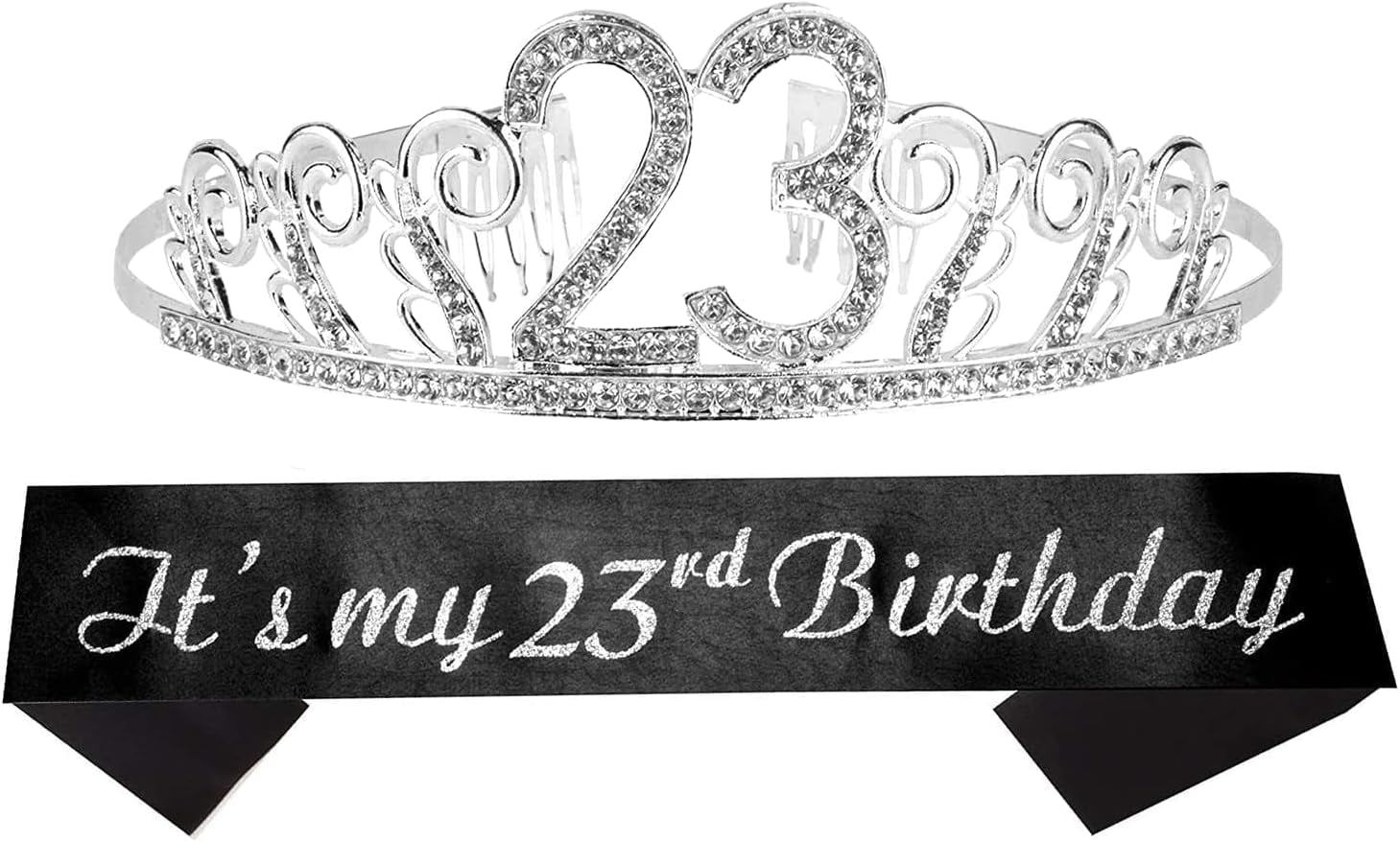 MEANT2TOBE Glitter Sash and Rhinestone Tiara Set - Perfect 23rd ...