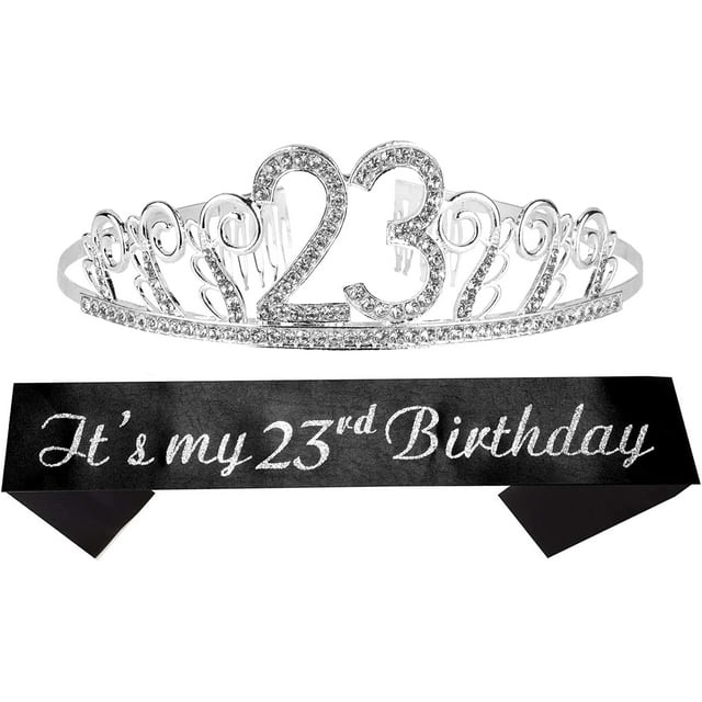 MEANT2TOBE Glitter Sash and Rhinestone Tiara Set Perfect 23rd
