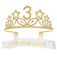 thumbnail image 1 of MEANT2TOBE Gold 3rd Birthday Sash and Tiara for Girls - Fabulous Glitter Sash + Stars Rhinestone Premium Metal Tiara, Perfect Princess Party Gifts, 1 of 7