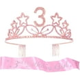 thumbnail image 1 of MEANT2TOBE 3rd Birthday Sash and Tiara for Girls - Fabulous Glitter Sash + Stars Rhinestone Pink Premium Metal Tiara for Girls, 3rd Birthday Gifts for Princess Party, 1 of 7