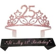 thumbnail image 1 of MEANT2TOBE Pink Glitter Sash and Tiara Set - Rhinestone Crown and Birthday Sash Combo for Women, 25th Birthday Gifts and Party Accessories, 1 of 7