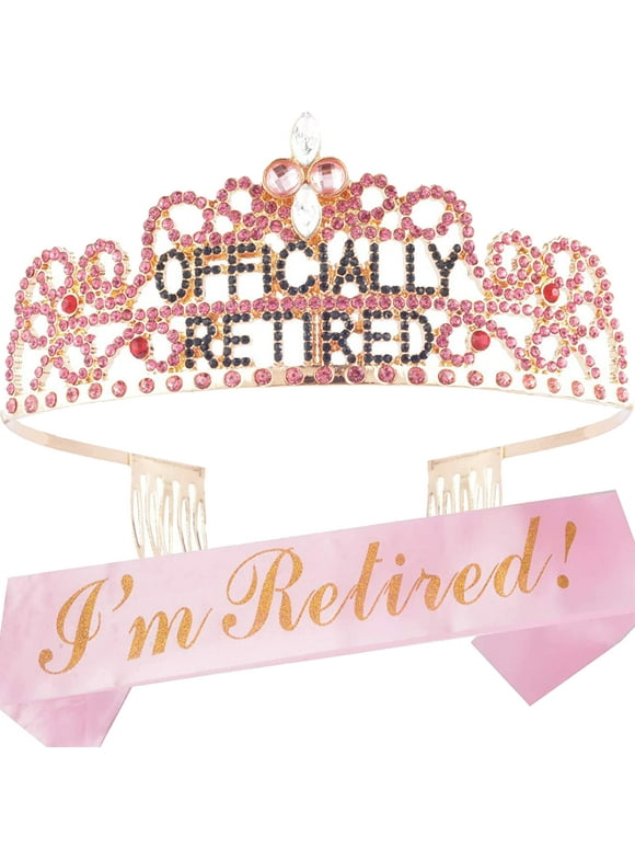 MEANT2TOBE Pink Retirement Party Set: Glitter Sash & Rhinestone Tiara - Fabulous Women's Decorations - Perfect Christmas Gift