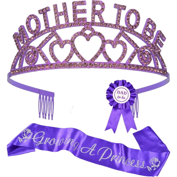 MEANT2TOBE Purple Baby Shower Decoration Set: Tiara, Sash, and Pin. Perfect Maternity Christmas Gift for Mom and Dad To Be!
