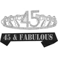 thumbnail image 1 of MEANT2TOBE Silver 45th Birthday Sash and Tiara Set - Glitter Sash + Rhinestone Tiara for Women, Perfect 45th Birthday Gift for Her, 1 of 7