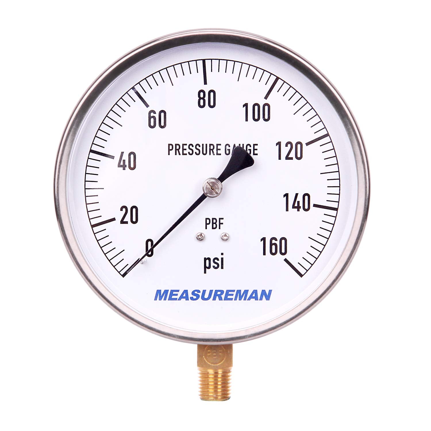 4 Inch Stainless Steel Oil-Filled Pressure Gauge – 1/4 NPT Lower Mount, 160 PSI Range – Durable Industrial Gauge For Air, Water & Hydraulics