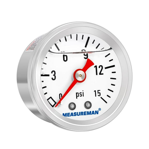 MEASUREMAN Dial Size, Glycerin Filled Fuel Pressure Gauge, 304 Stainless Steel case, si, , 1/8"NPT Back Mount si Back Mount