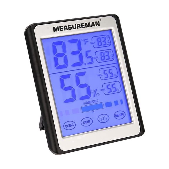 MEASUREMAN Digital Indoor Thermometer and Hygrometer with Humidity Gauge with Touch LCD Backlight , Accurate Temperature Humidity Monitor Meter for Home, Office, Indoor Garden, Battery Included